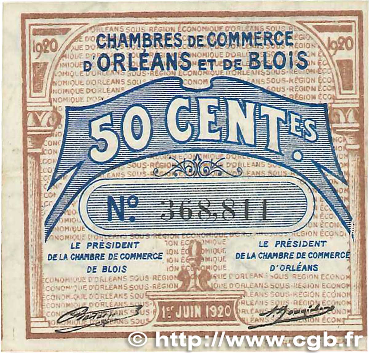 50 Centimes FRANCE regionalism and miscellaneous Orléans et Blois 1920 JP.096.01 VF
