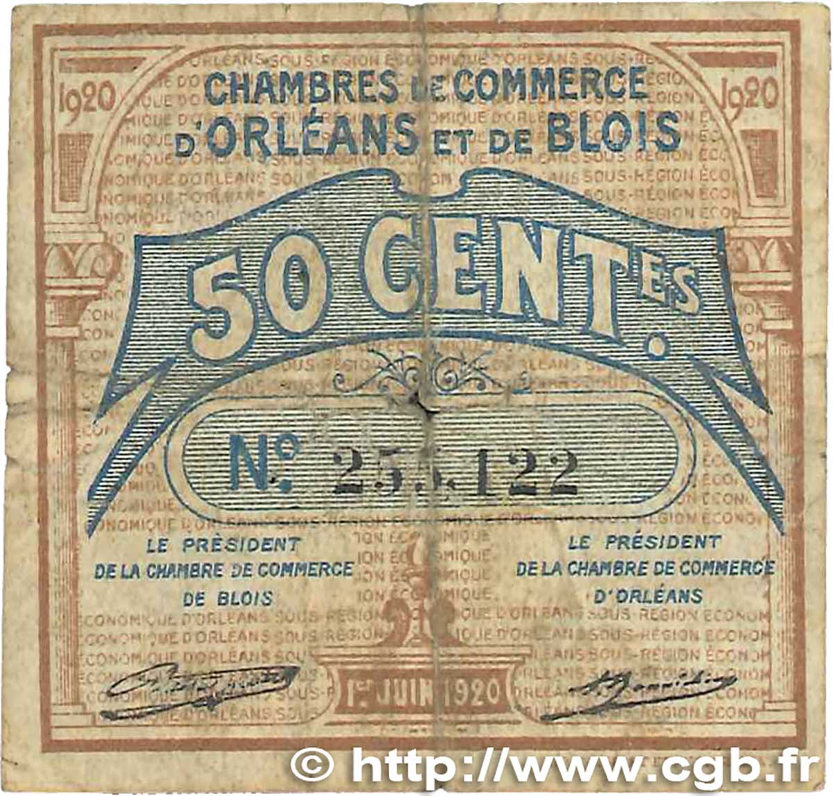 50 Centimes FRANCE régionalisme et divers Orléans et Blois 1920 JP.096.01 B