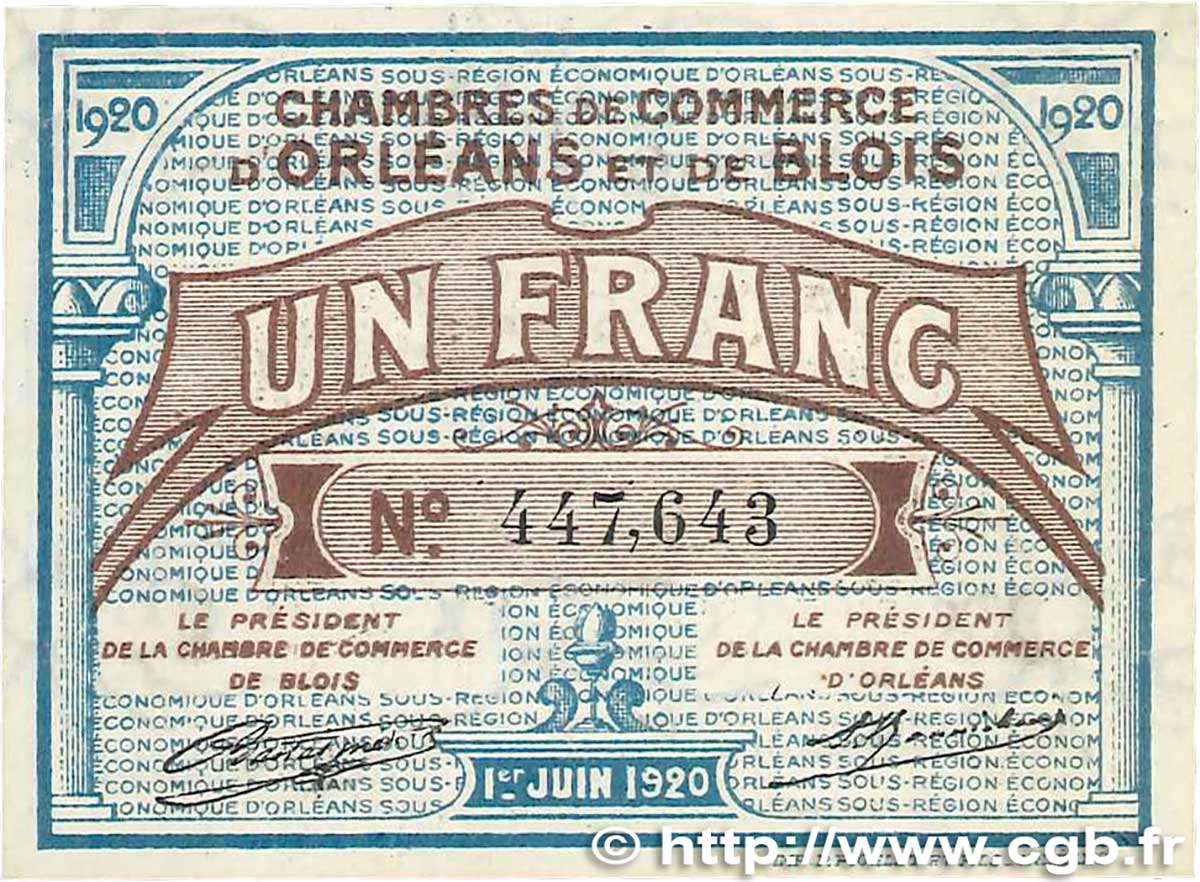 1 Franc FRANCE régionalisme et divers Orléans et Blois 1920 JP.096.03 pr.NEUF