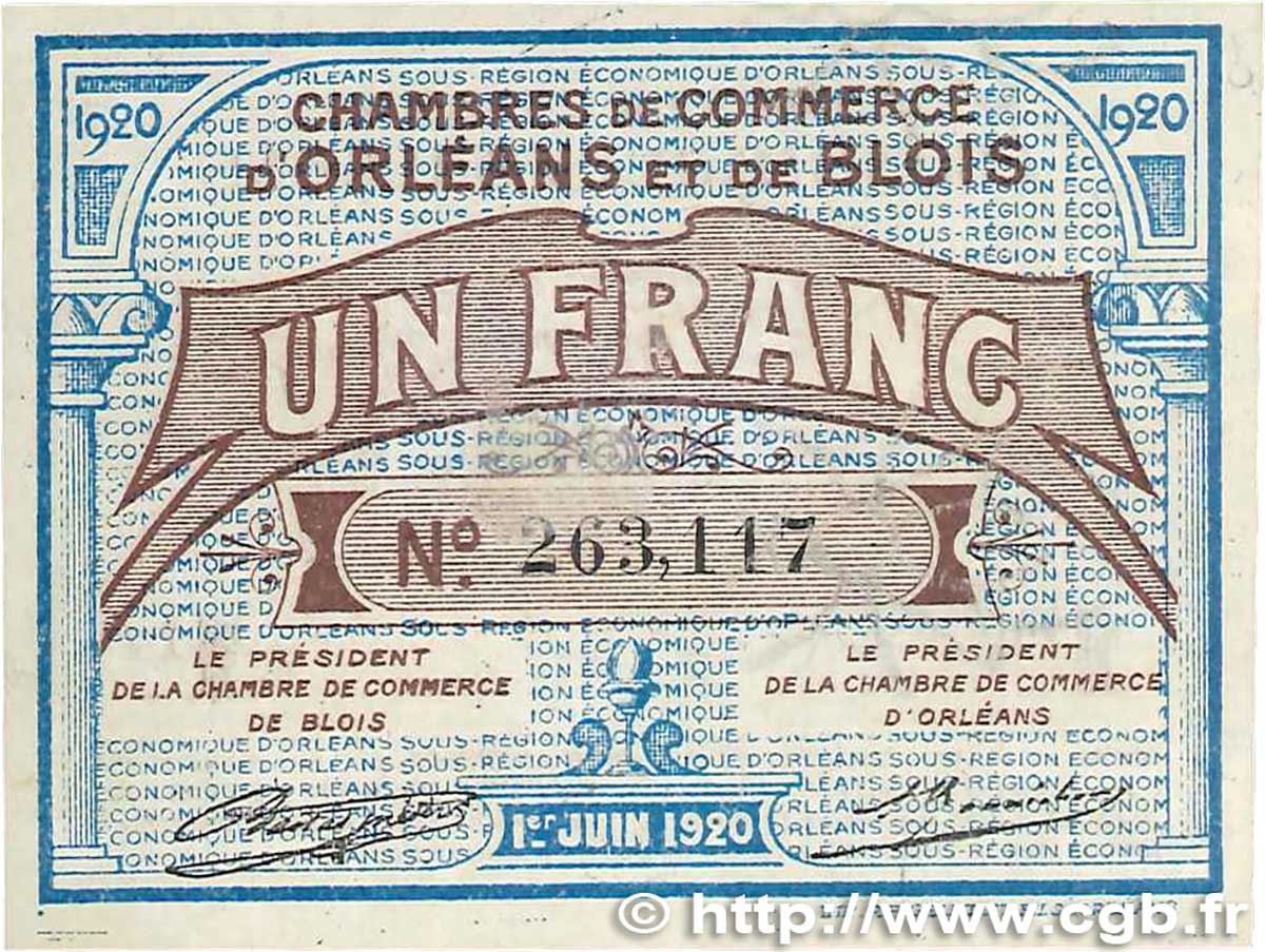 1 Franc FRANCE régionalisme et divers Orléans et Blois 1920 JP.096.03 SUP+