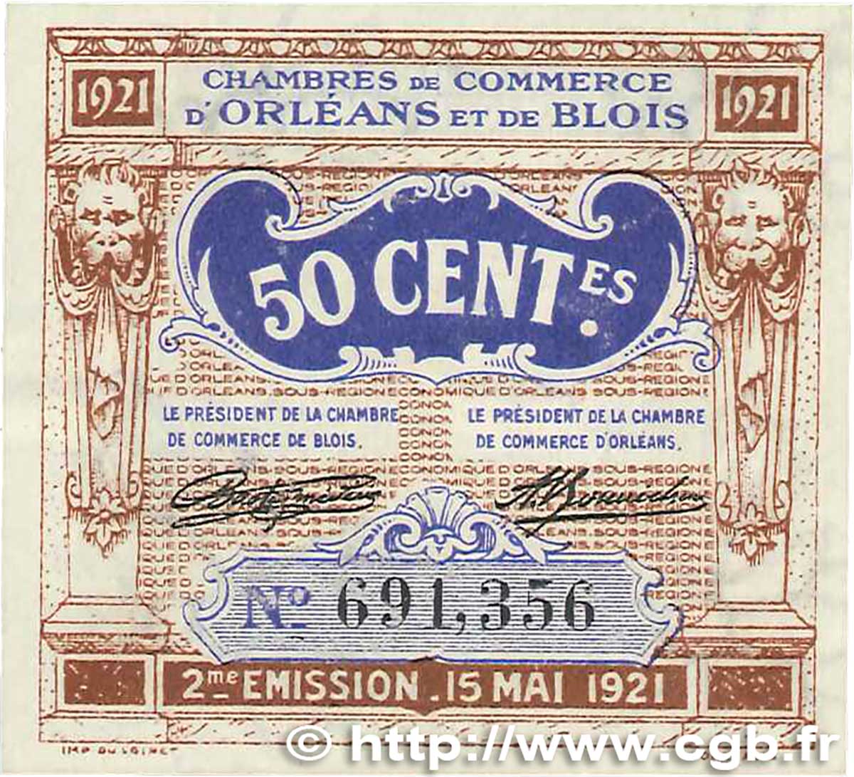 50 Centimes FRANCE régionalisme et divers Orléans et Blois 1921 JP.096.05 SUP+