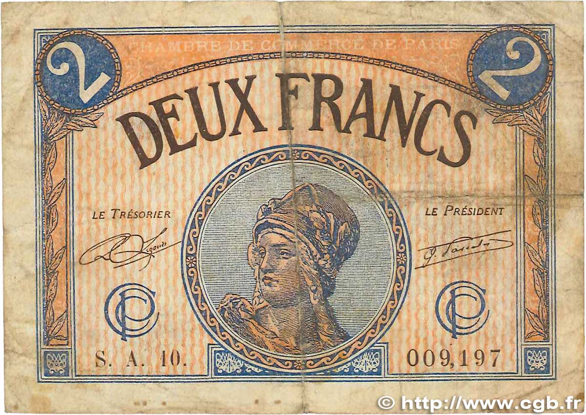 2 Francs FRANCE régionalisme et divers Paris 1920 JP.097.28 B