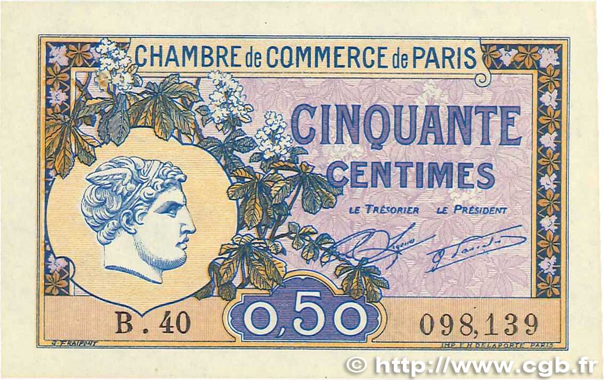 50 Centimes FRANCE régionalisme et divers Paris 1920 JP.097.31 SPL