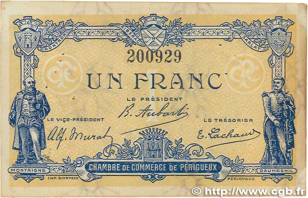 1 Franc FRANCE régionalisme et divers Périgueux 1917 JP.098.23 TTB
