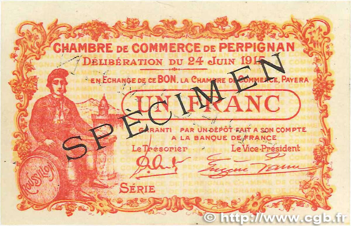 1 Franc Spécimen FRANCE Regionalismus und verschiedenen Perpignan 1915 JP.100.08 fVZ