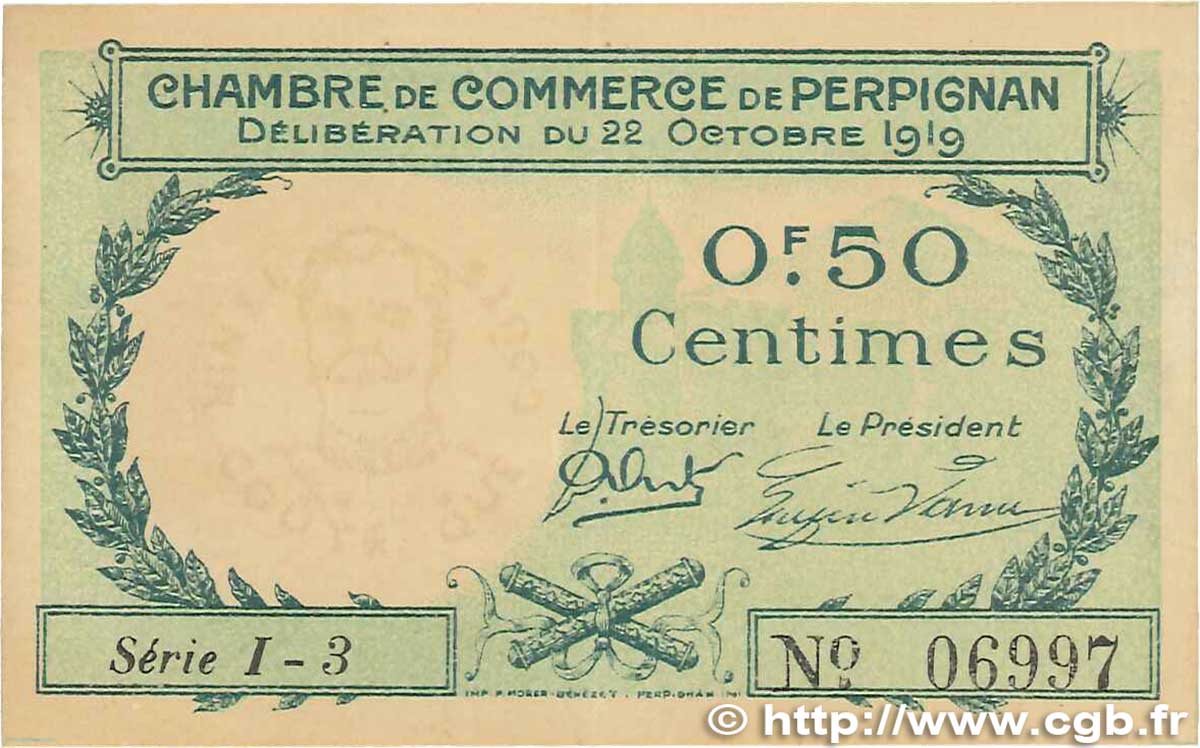50 Centimes FRANCE régionalisme et divers Perpignan 1919 JP.100.27 TTB