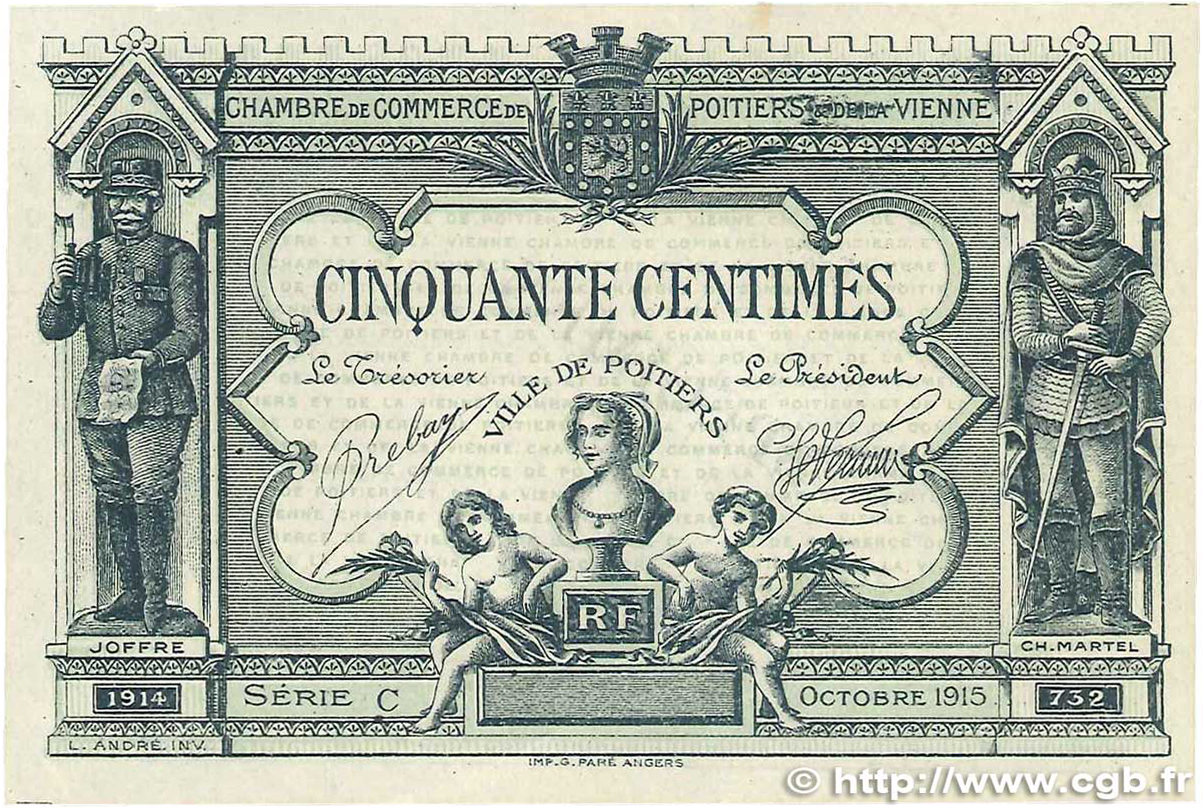 50 Centimes Spécimen FRANCE régionalisme et divers Poitiers 1915 JP.101.02 TTB+