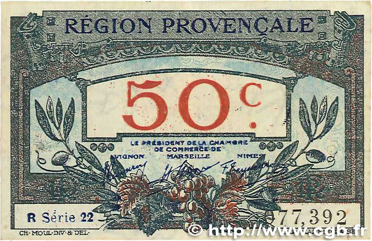 50 Centimes FRANCE régionalisme et divers Alais, Arles, Avignon, Gap, Marseille, Nîmes, Toulon 1918 JP.102.09 TTB+