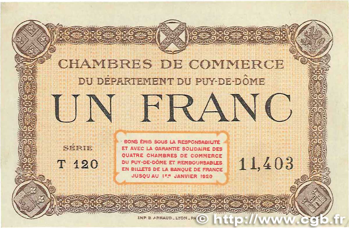 1 Franc FRANCE régionalisme et divers Puy-De-Dôme 1918 JP.103.06 SUP