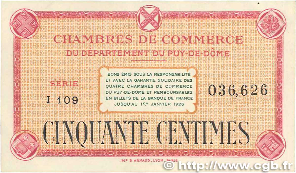 50 Centimes FRANCE régionalisme et divers Puy-De-Dôme 1918 JP.103.22 SUP
