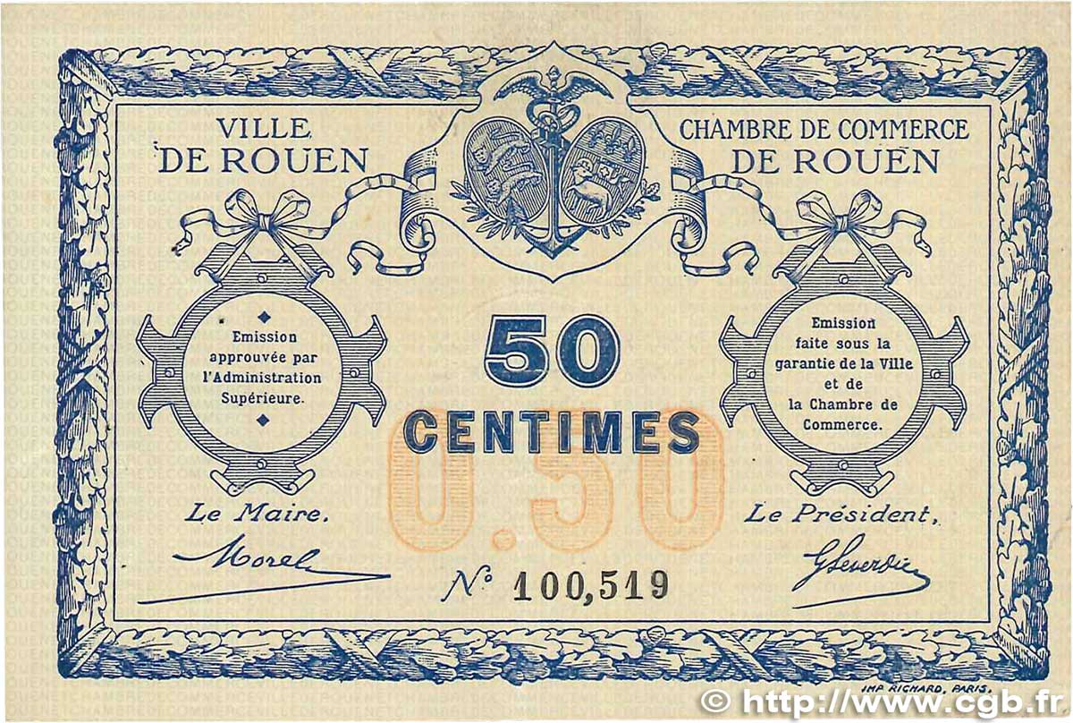 50 Centimes FRANCE régionalisme et divers Rouen 1920 JP.110.01 pr.TTB