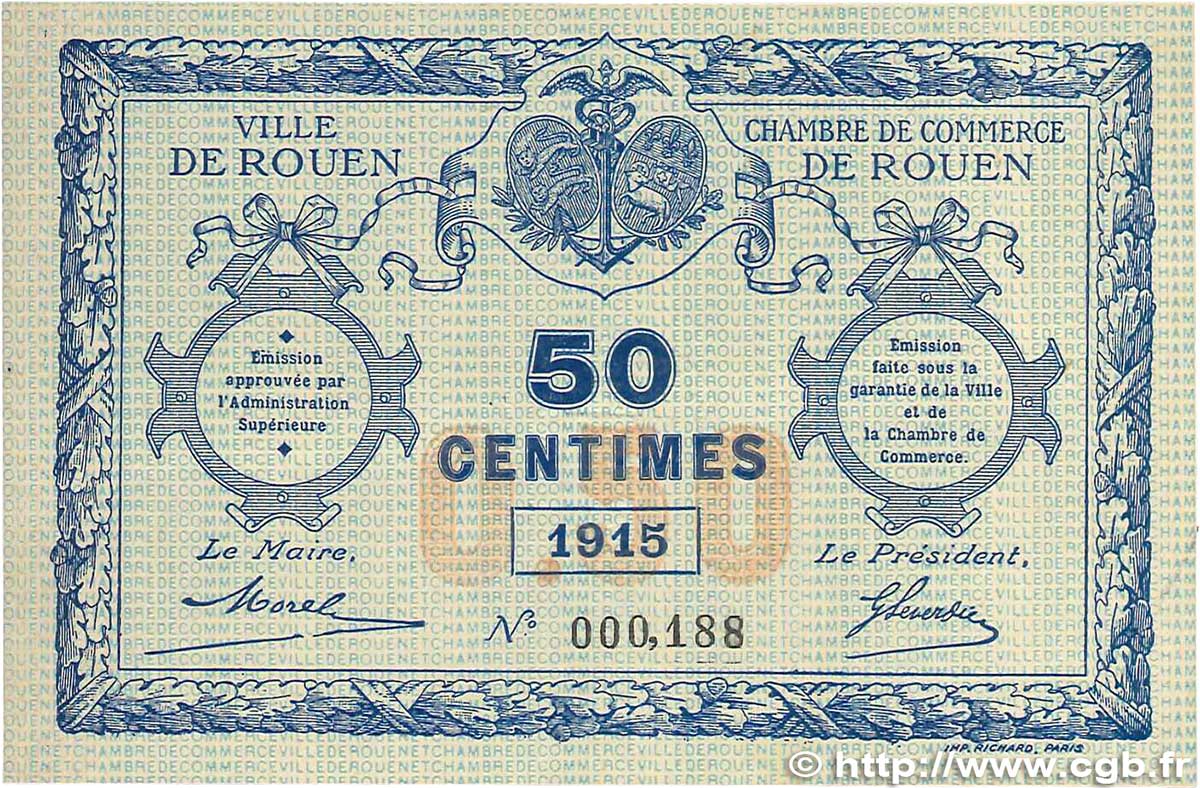 50 Centimes FRANCE régionalisme et divers Rouen 1915 JP.110.07 TTB