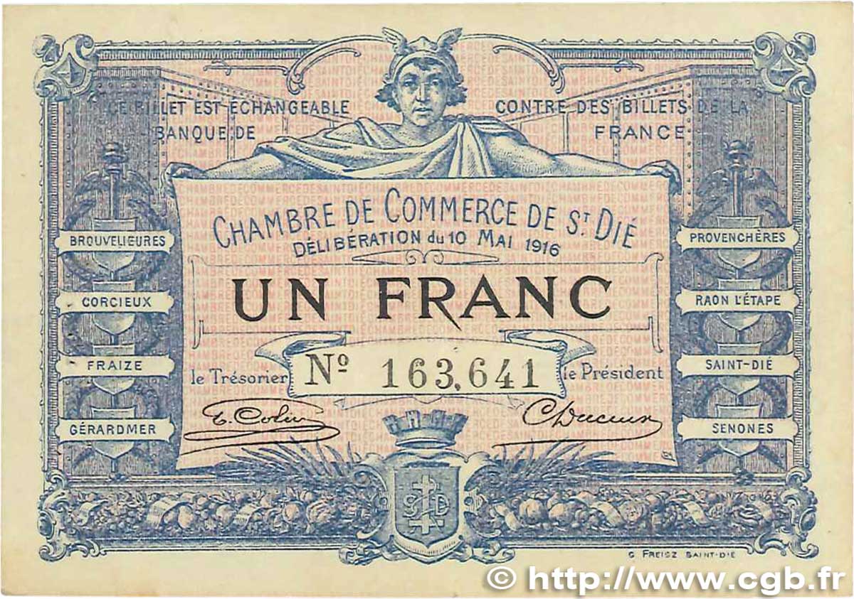 1 Franc FRANCE régionalisme et divers Saint-Die 1916 JP.112.08 TTB