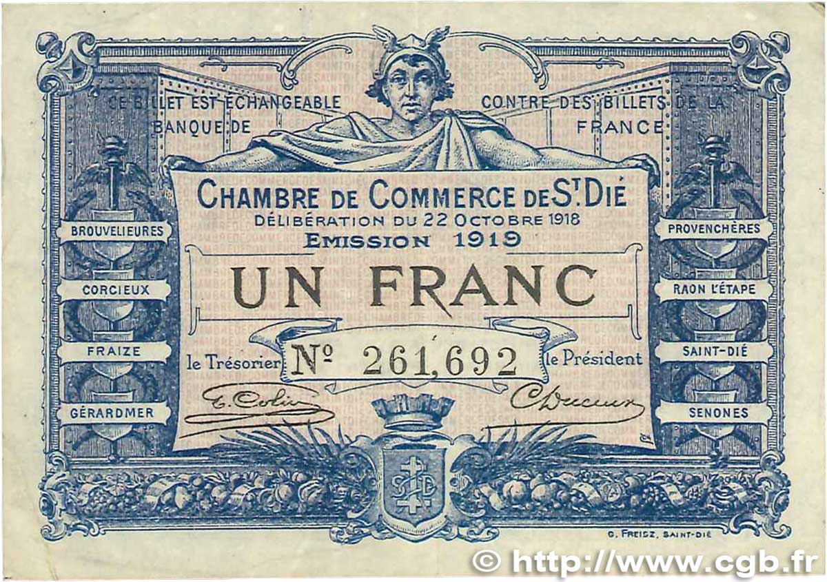 1 Franc FRANCE régionalisme et divers Saint-Die 1918 JP.112.13 TB