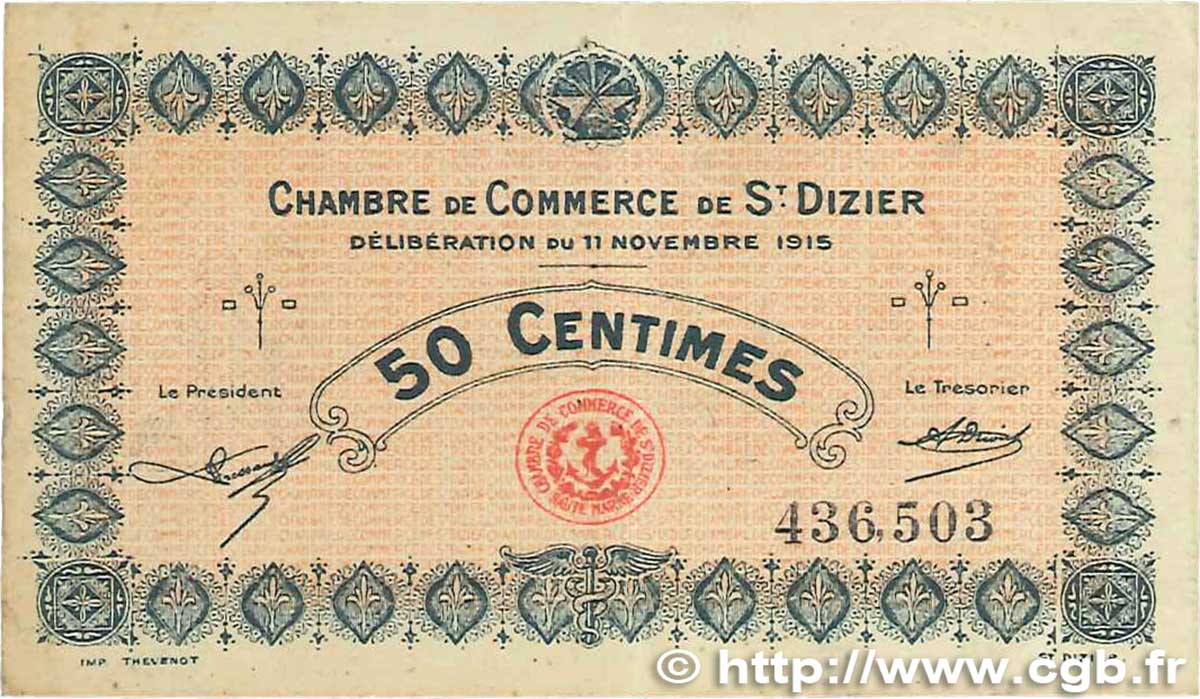 50 Centimes FRANCE régionalisme et divers Saint-Dizier 1915 JP.113.01 TB
