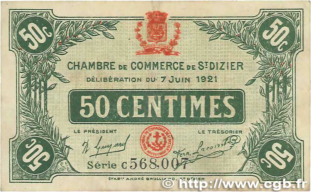 50 Centimes FRANCE régionalisme et divers Saint-Dizier 1921 JP.113.21 TTB