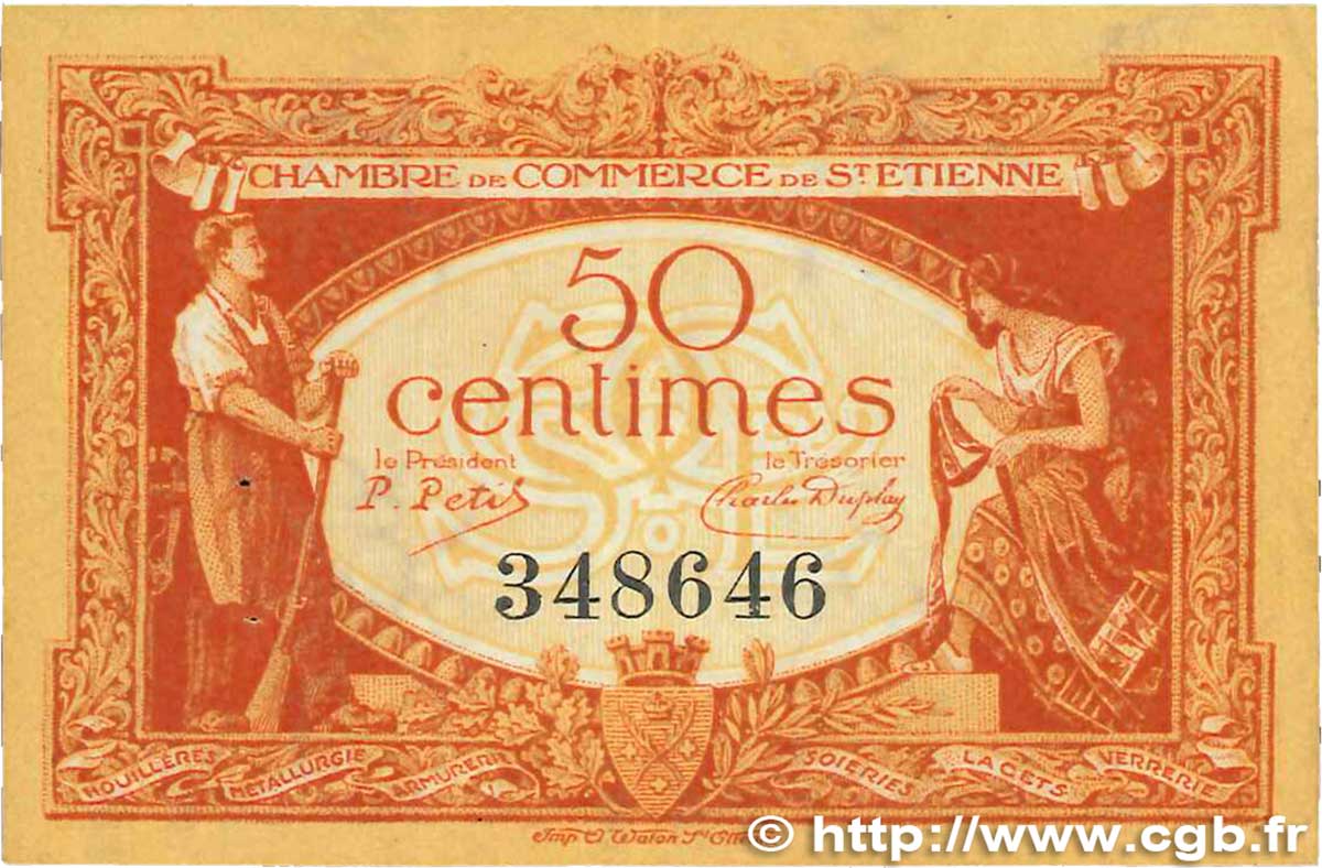 50 Centimes FRANCE régionalisme et divers Saint-Étienne 1921 JP.114.06 TTB
