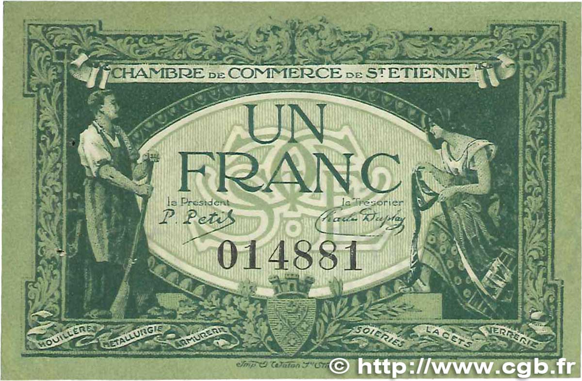 1 Franc FRANCE régionalisme et divers Saint-Étienne 1921 JP.114.07 SUP