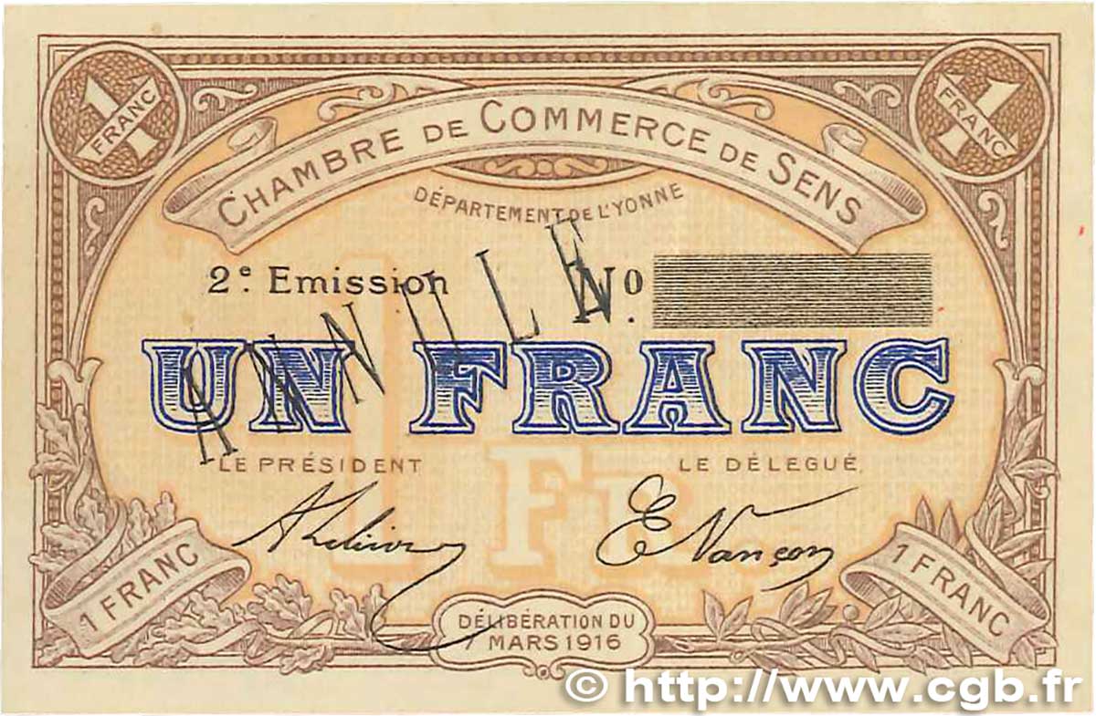 1 Franc Annulé FRANCE régionalisme et divers  1916 JP.118.05var. SUP+