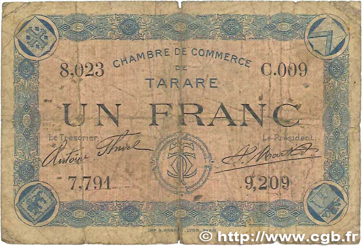 1 Franc FRANCE régionalisme et divers Tarare 1915 JP.119.08 B