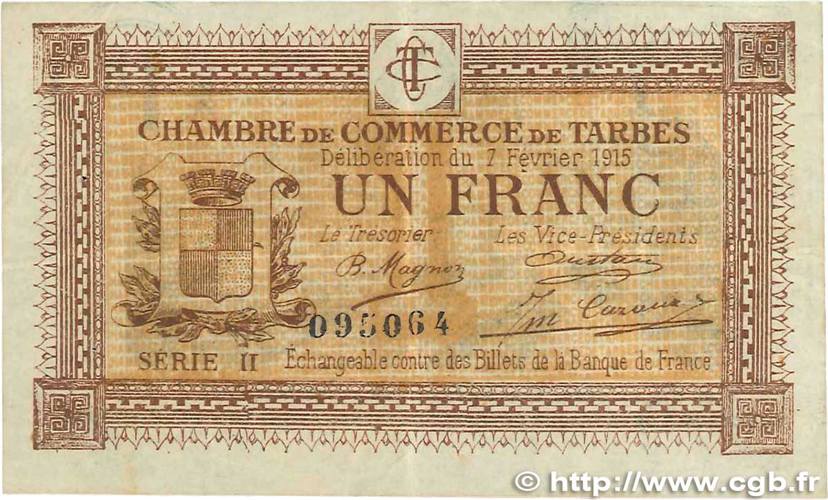 1 Franc FRANCE regionalism and various Tarbes 1915 JP.120.10 VF