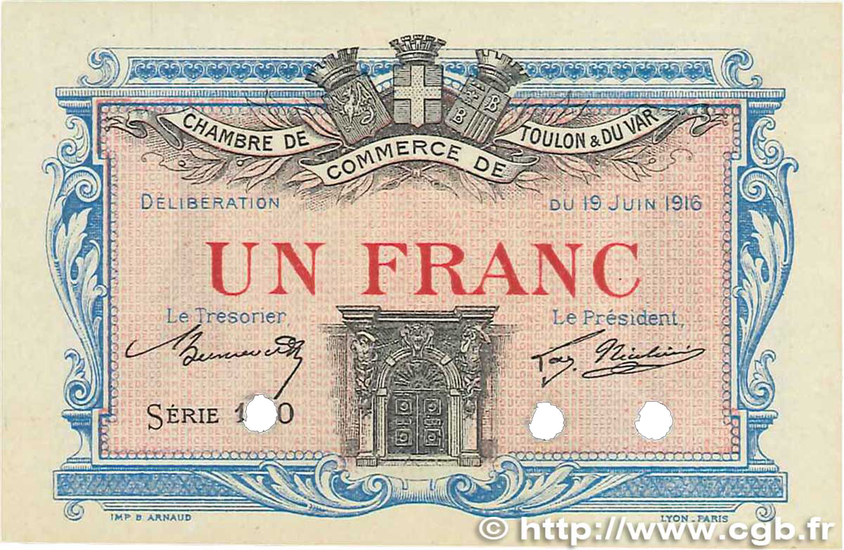 1 Franc FRANCE régionalisme et divers Toulon 1916 JP.121.05 pr.NEUF