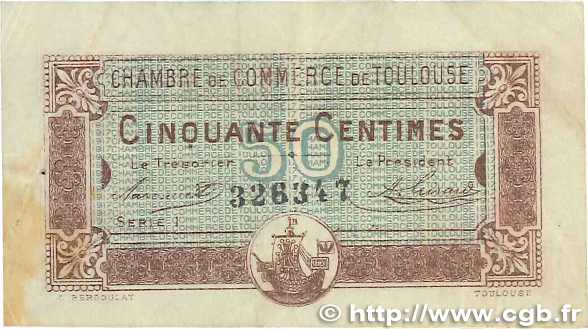 50 Centimes FRANCE régionalisme et divers Toulouse 1917 JP.122.22 TB