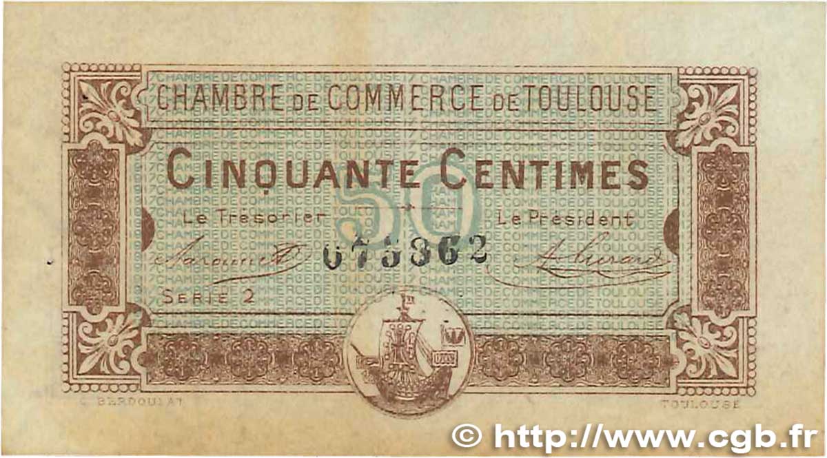 50 Centimes FRANCE regionalismo e varie Toulouse 1917 JP.122.22 BB