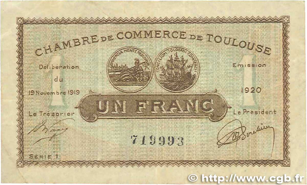 1 Franc FRANCE régionalisme et divers Toulouse 1919 JP.122.36 TTB