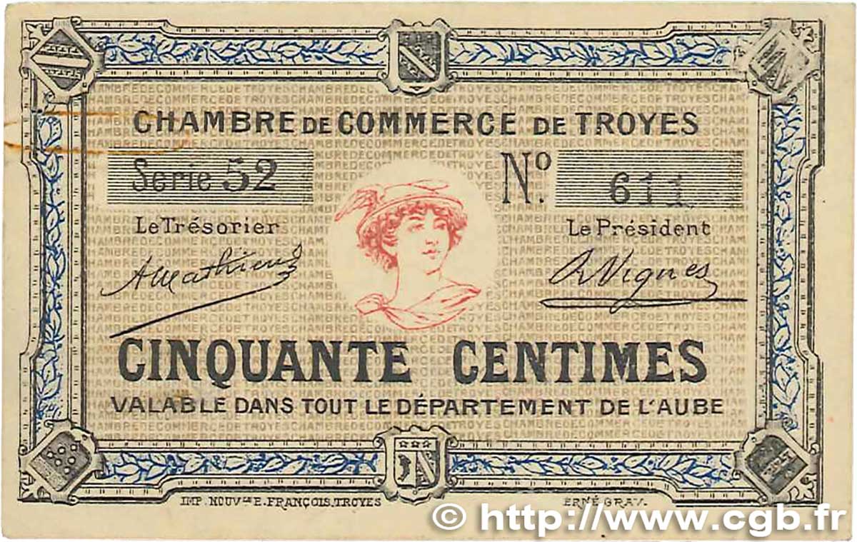 50 Centimes FRANCE regionalism and various Troyes 1918 JP.124.05 VF