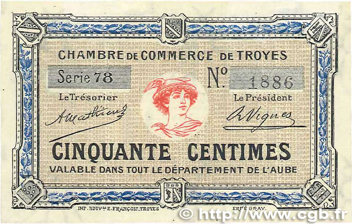 50 Centimes FRANCE régionalisme et divers Troyes 1918 JP.124.07 SPL