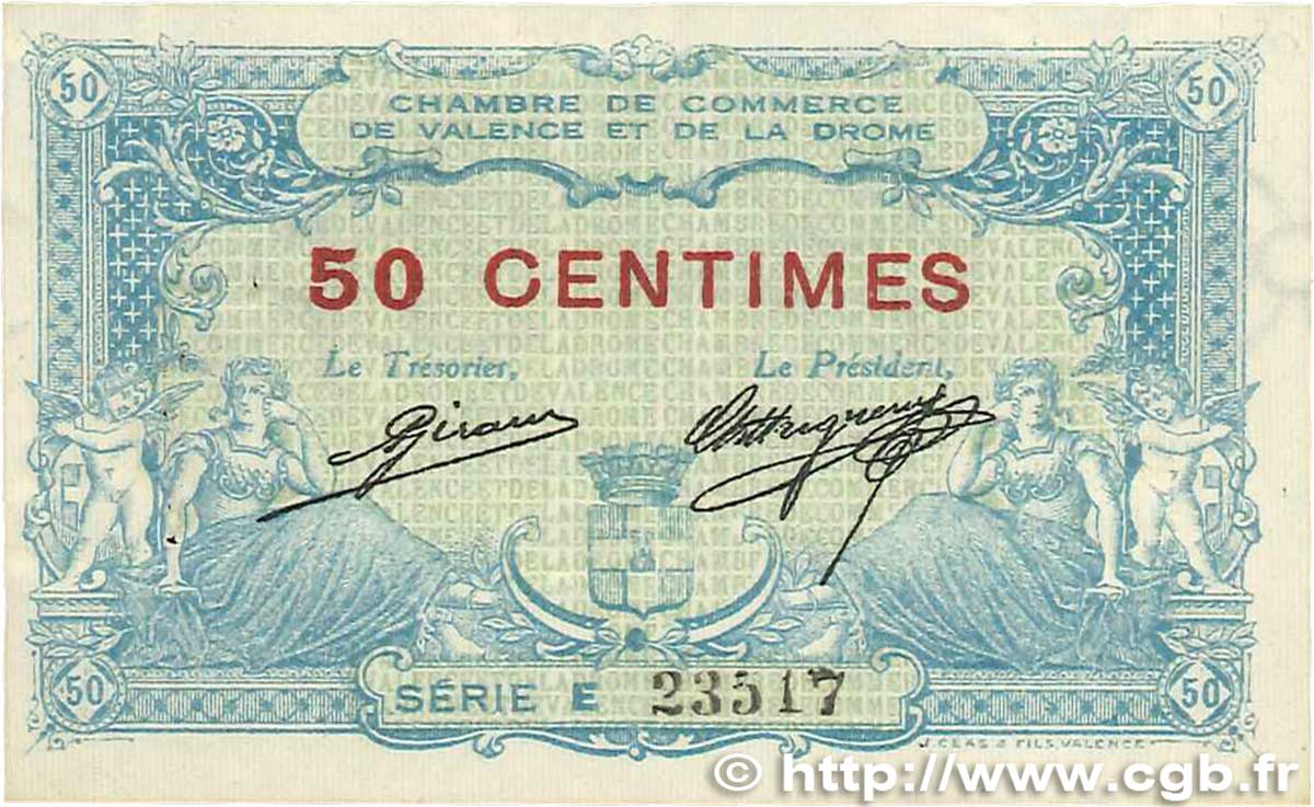 50 Centimes FRANCE régionalisme et divers Valence 1915 JP.127.01 SUP