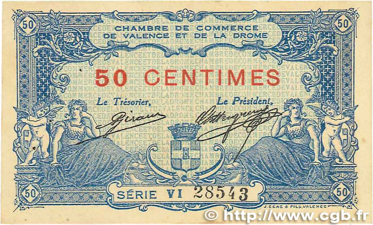 50 Centimes FRANCE régionalisme et divers Valence 1915 JP.127.02 SUP+