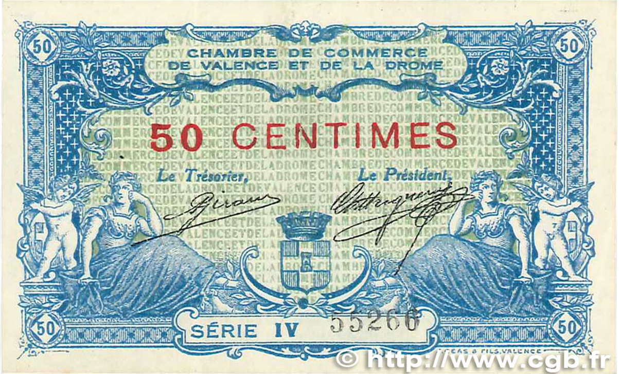 50 Centimes FRANCE regionalism and various Valence 1915 JP.127.02 XF