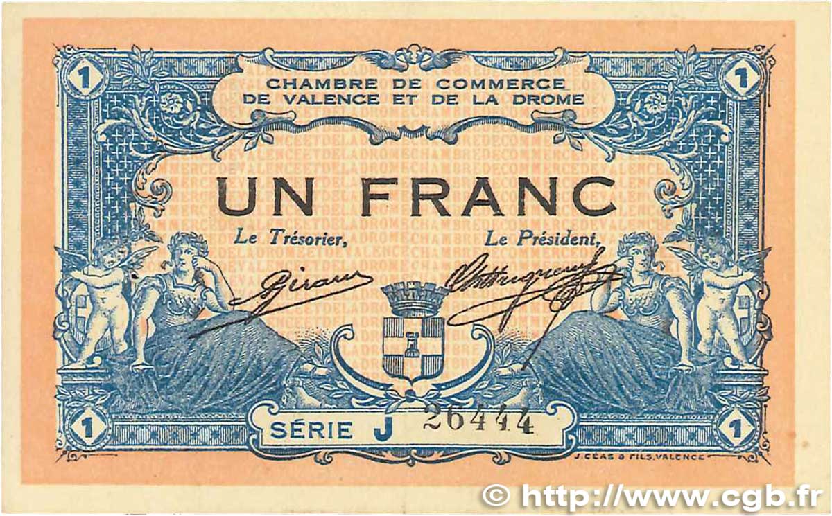 1 Franc FRANCE régionalisme et divers Valence 1915 JP.127.03 SUP