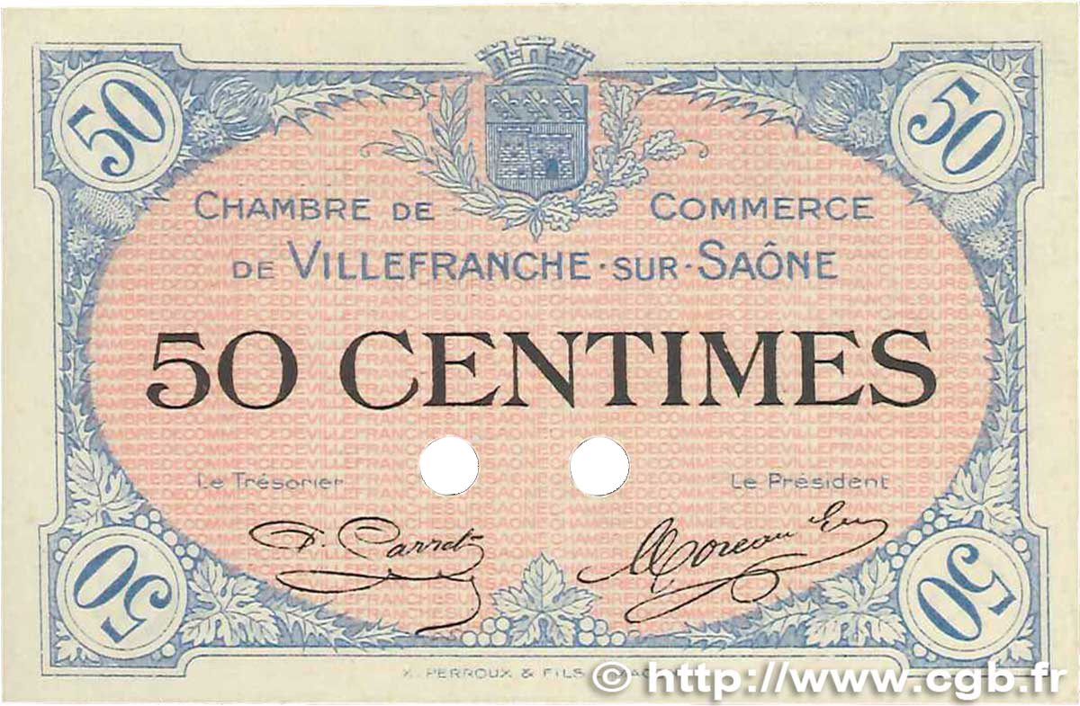50 Centimes Spécimen FRANCE régionalisme et divers Villefranche-Sur-Saône 1915 JP.129.02 pr.NEUF