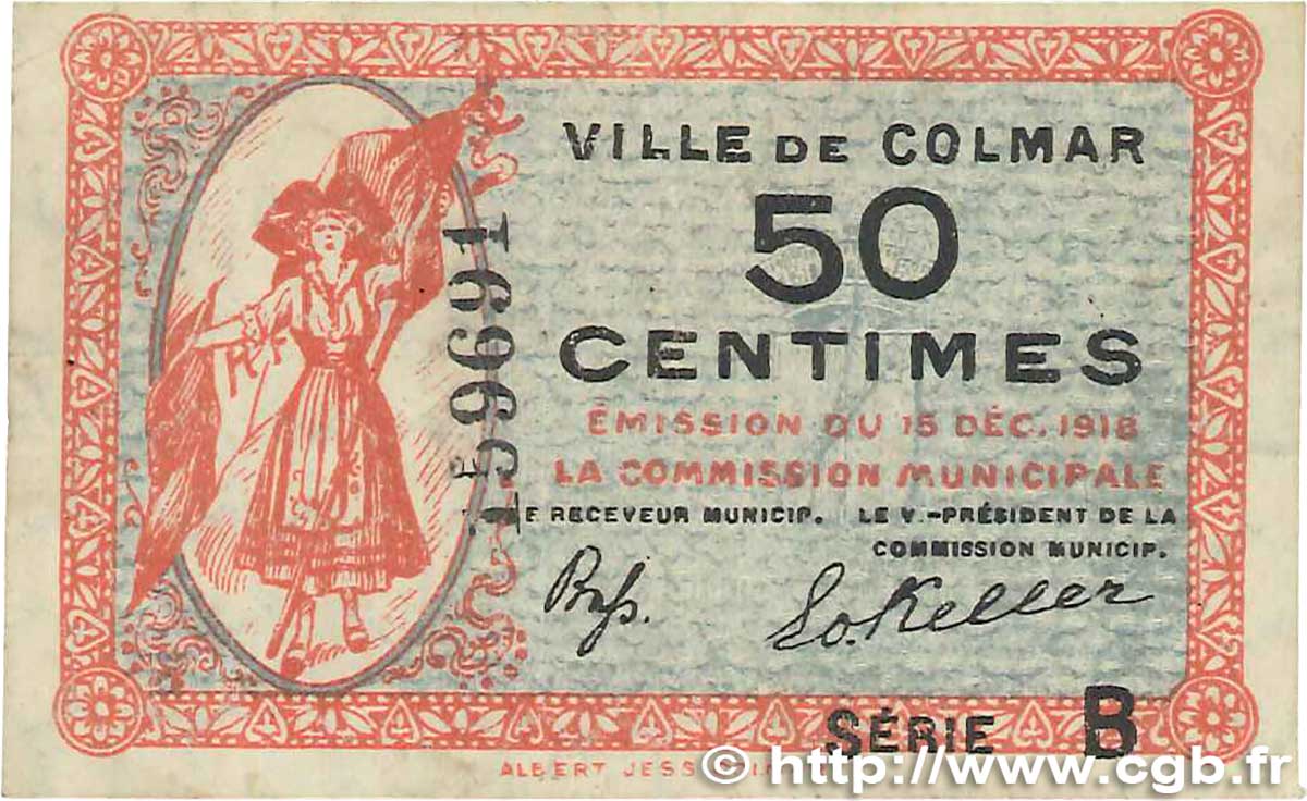 50 Centimes FRANCE regionalism and miscellaneous Colmar 1918 JP.130.02 F