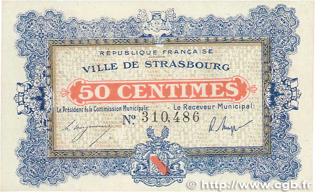50 Centimes FRANCE régionalisme et divers Strasbourg 1918 JP.133.01 SPL