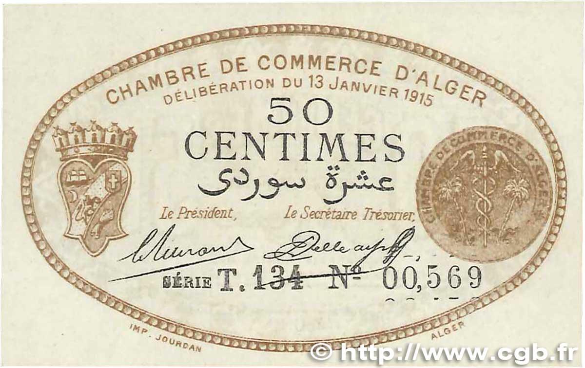 50 Centimes FRANCE régionalisme et divers Alger 1915 JP.137.09 NEUF