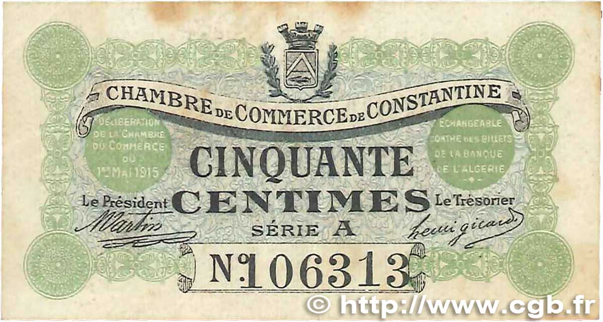 50 Centimes FRANCE régionalisme et divers Constantine 1915 JP.140.01 TB