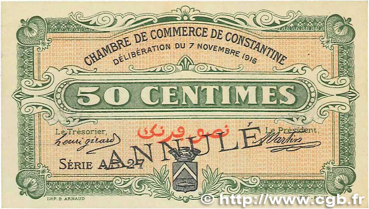 50 Centimes Annulé FRANCE régionalisme et divers Constantine 1916 JP.140.09 pr.SPL