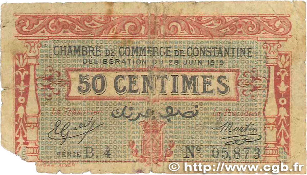 50 Centimes FRANCE régionalisme et divers Constantine 1919 JP.140.19 AB