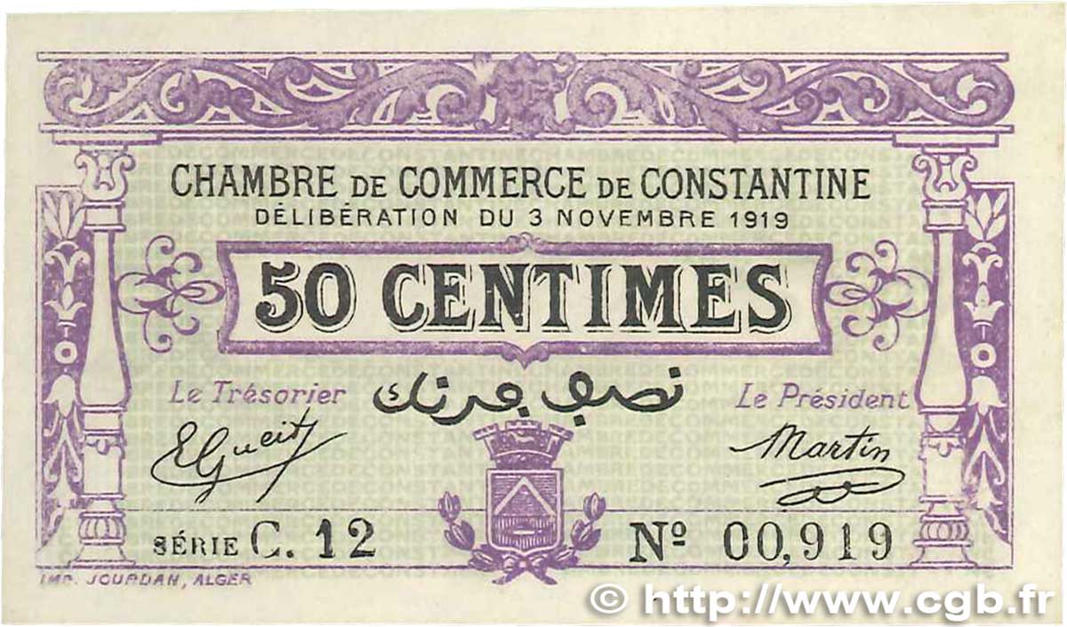 50 Centimes FRANCE régionalisme et divers Constantine 1919 JP.140.21 SUP+
