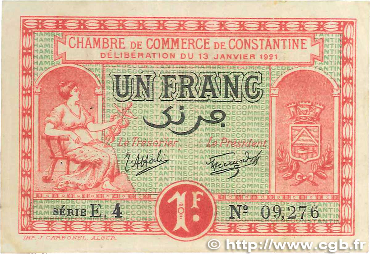 1 Franc FRANCE régionalisme et divers Constantine 1921 JP.140.26 TB+