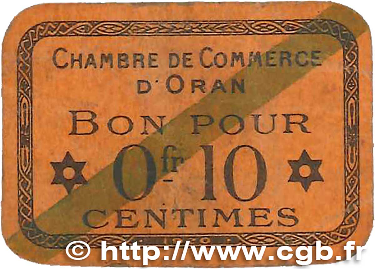 10 Centimes FRANCE régionalisme et divers Oran 1920 JP.141.57 B