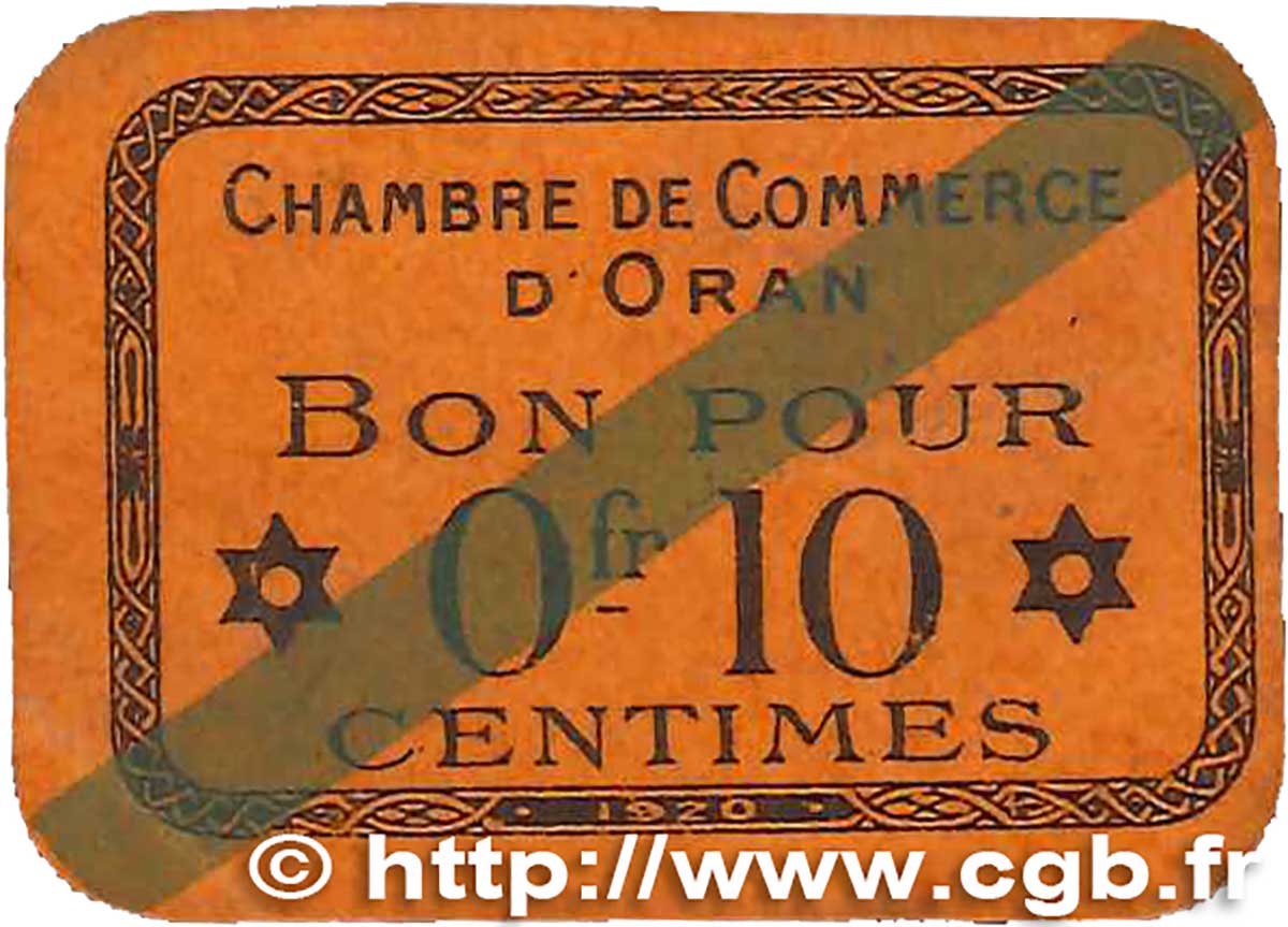 10 Centimes FRANCE régionalisme et divers Oran 1920 JP.141.57 SPL