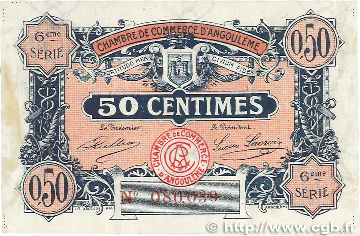 50 Centimes FRANCE régionalisme et divers Angoulême 1920 JP.009.46 SUP