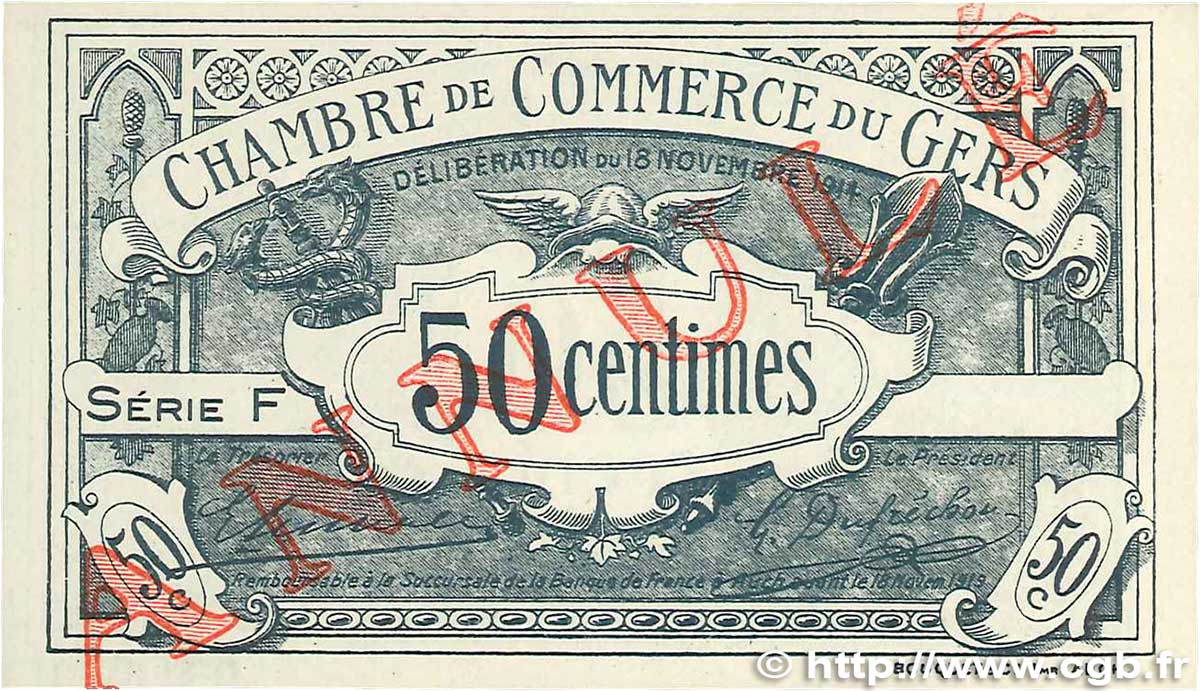50 Centimes Annulé FRANCE régionalisme et divers Auch 1914 JP.015.06 NEUF