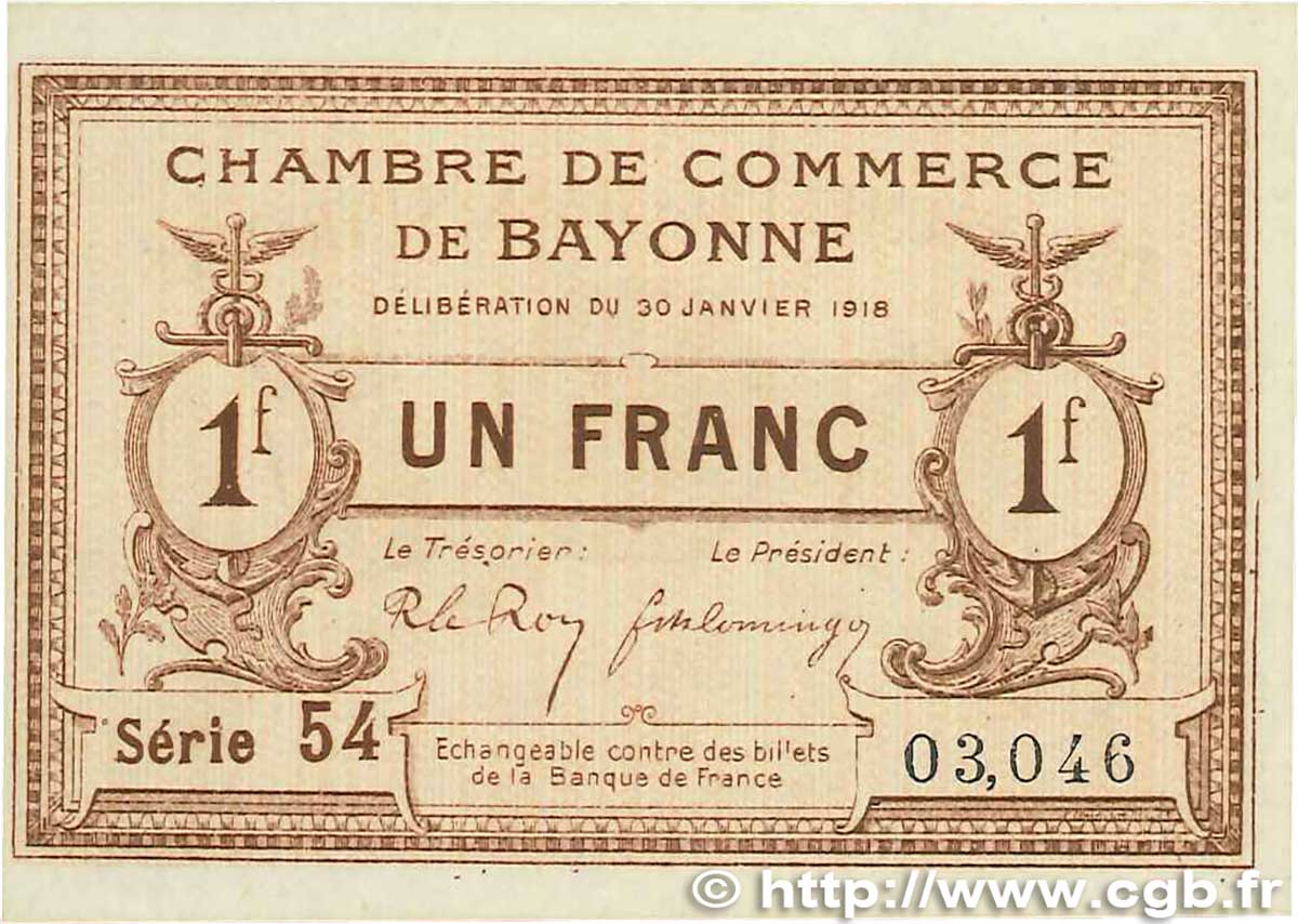 1 Franc FRANCE régionalisme et divers Bayonne 1918 JP.021.59 pr.SPL