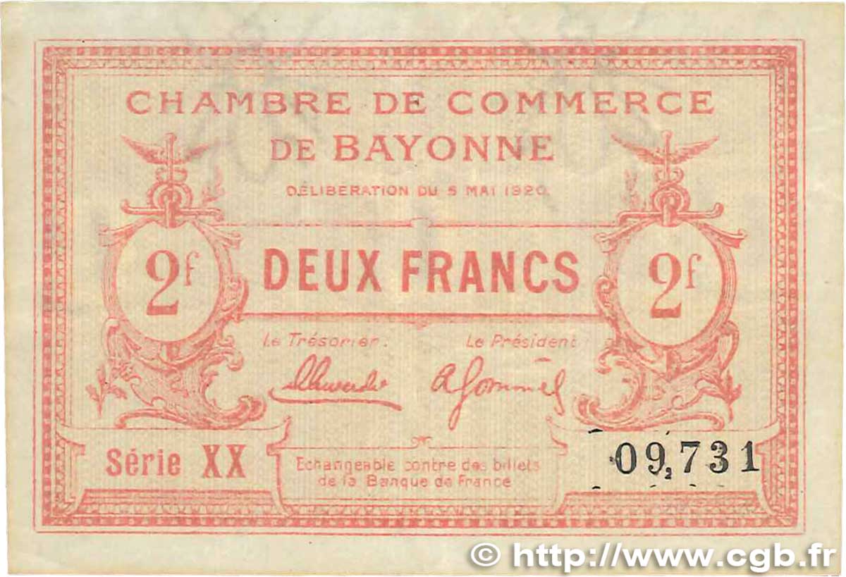 2 Francs FRANCE régionalisme et divers Bayonne 1920 JP.021.68 TTB